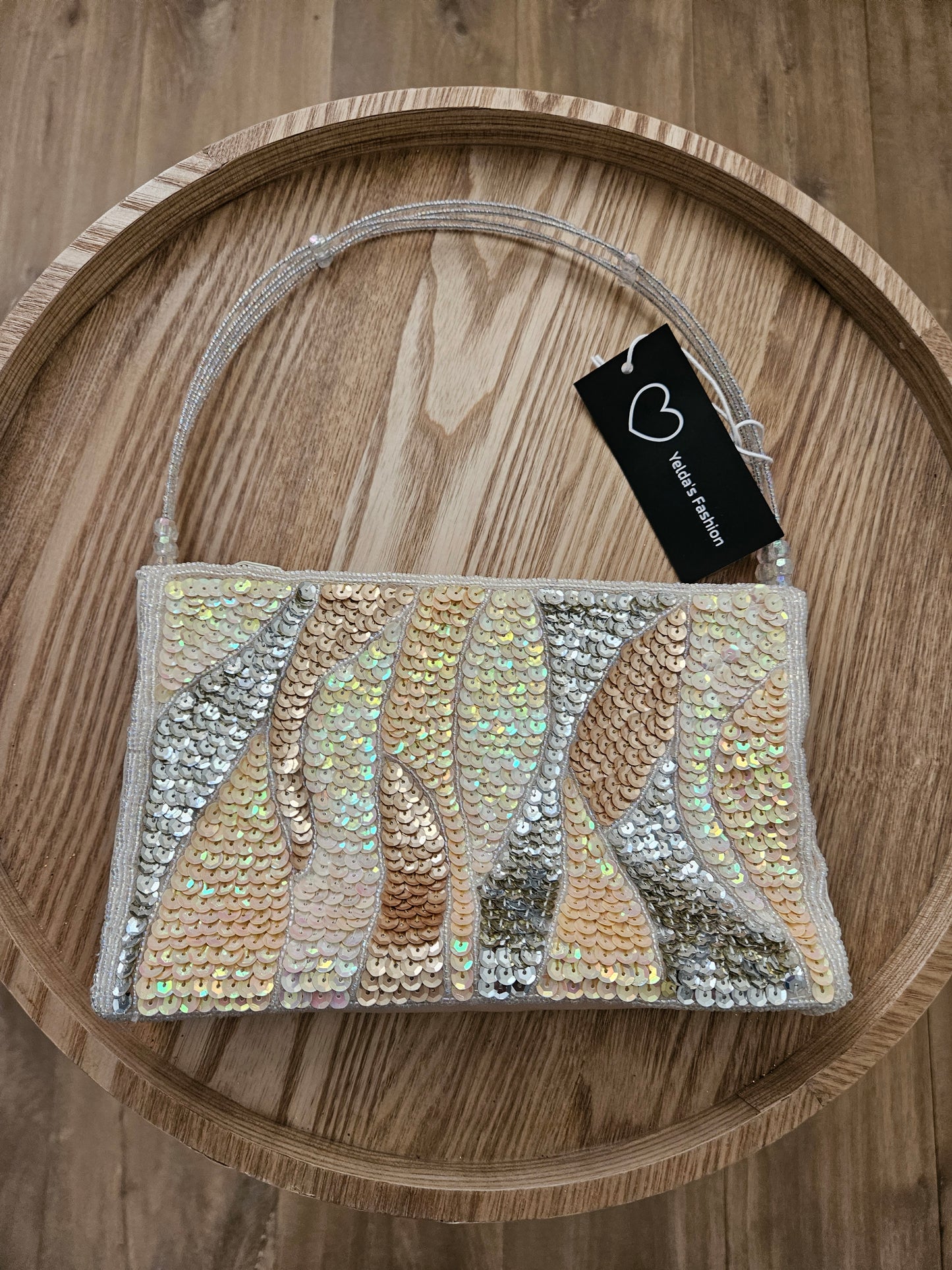 Tas dames klein clutch wit glittter pailetten