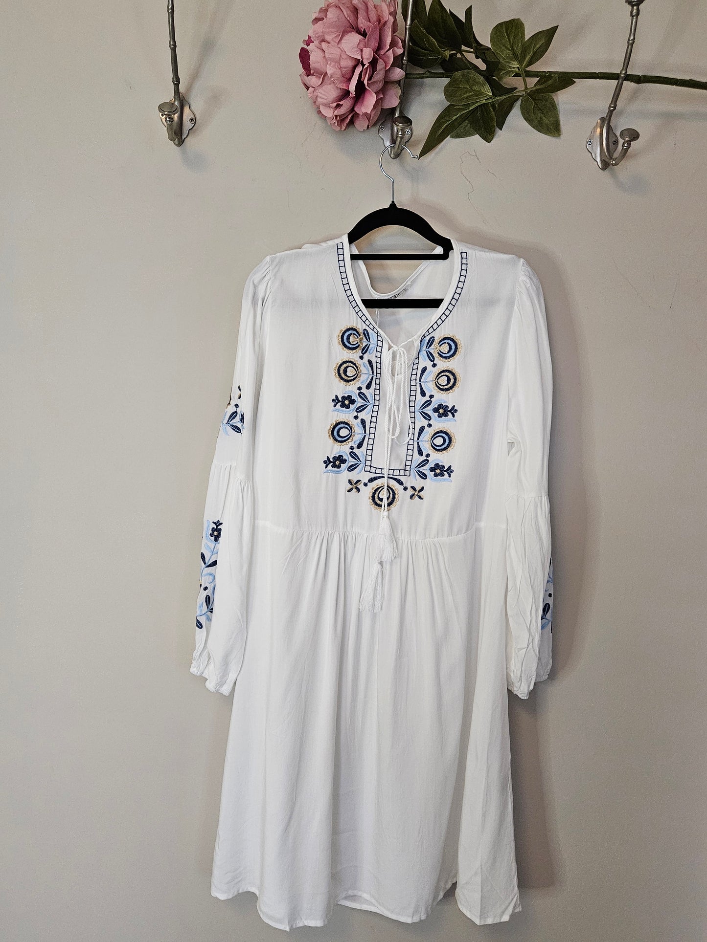 Jurk wit blauw motief, Boheemse Stijl