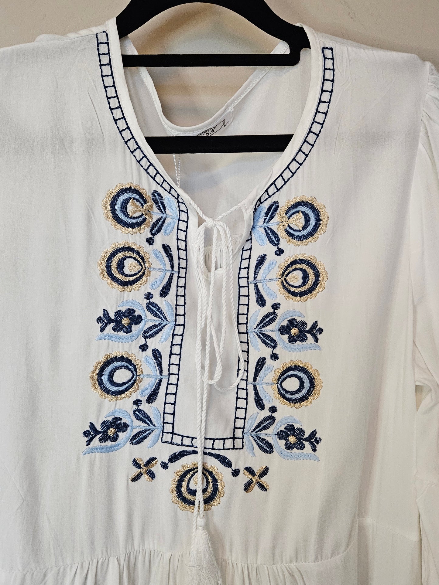 Jurk wit blauw motief, Boheemse Stijl