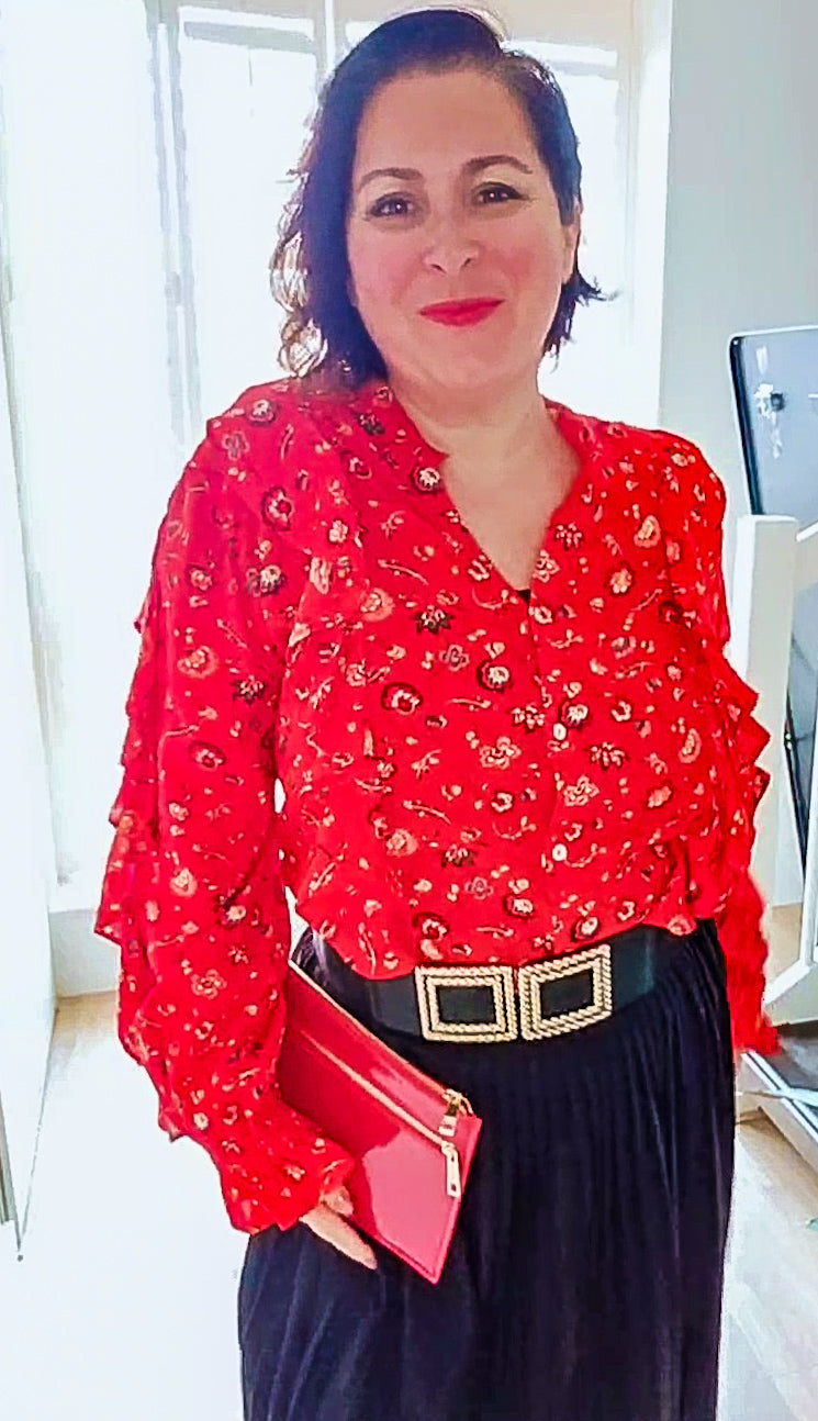 Bloes lange mouw rood multicolor Romantisch