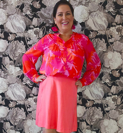 Damesbloes Spring Palm Print  Rood/rose/oranje