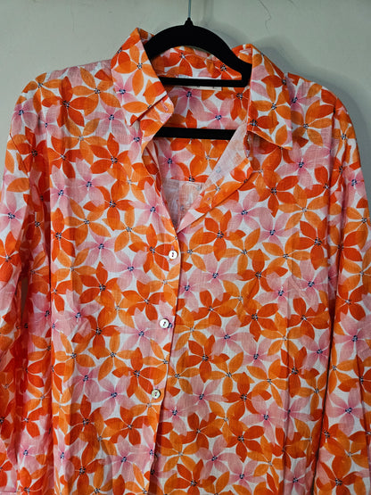 Bloes lange mouwen katoen rose/oranje bloemprint