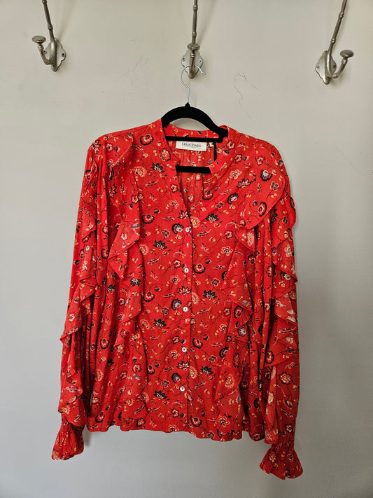 Bloes lange mouw rood multicolor Romantisch