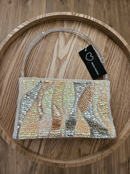 Tas dames klein clutch wit glittter pailetten