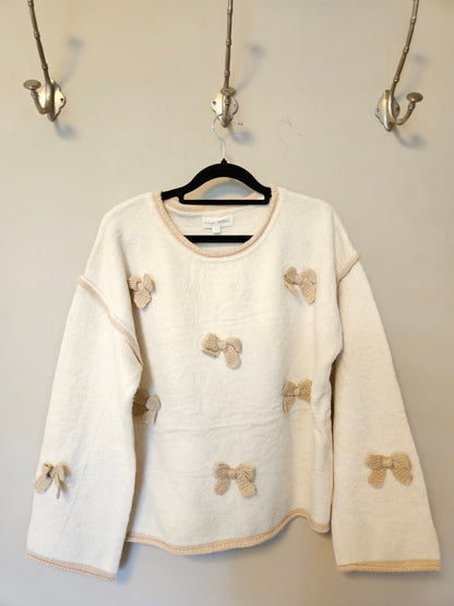 Trui met strikjes Ecru/Camel