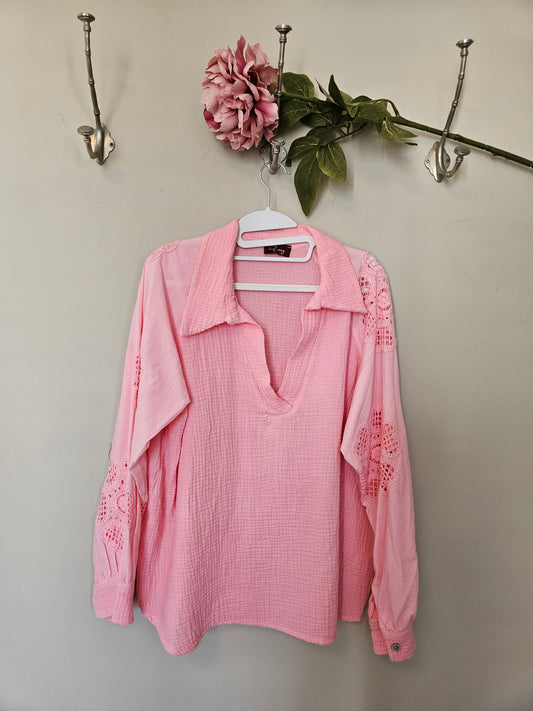 Bloes rose/broderie lange mouwen