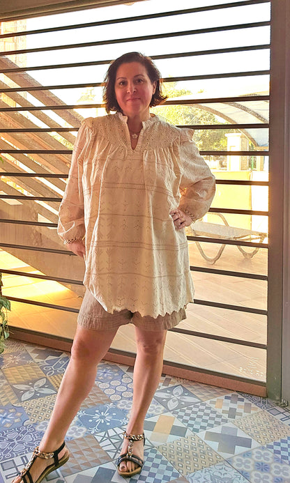 Jurk mini beige broderie