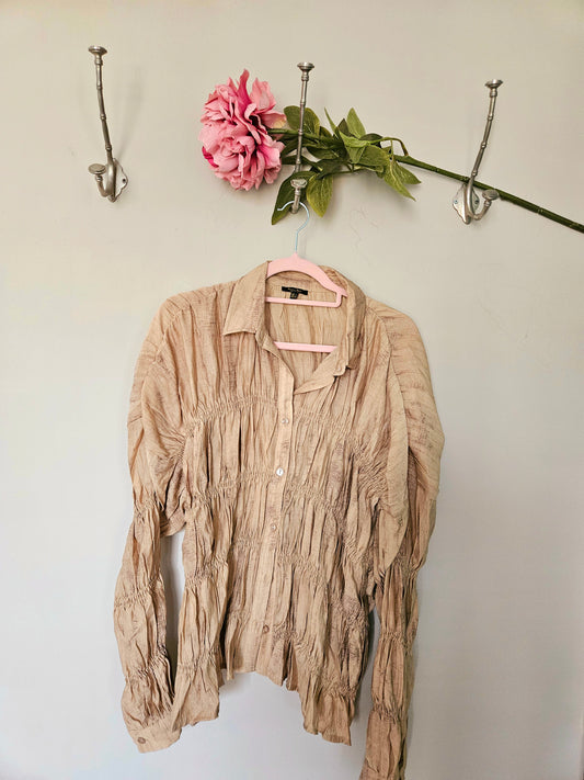 Bloes beige geplooid lange mouw