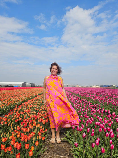 Jurk Midi rose/oranje