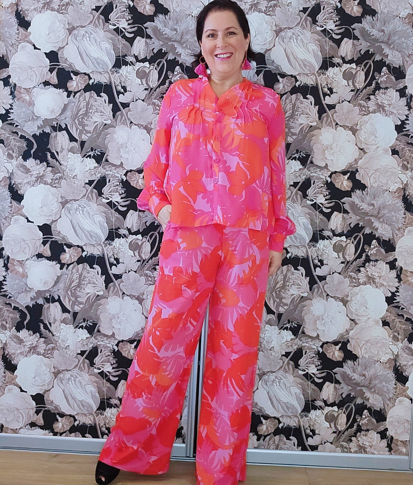 Damesbloes Spring Palm Print  Rood/rose/oranje